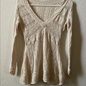 Cream Lace Knit Long Sleeve Top s